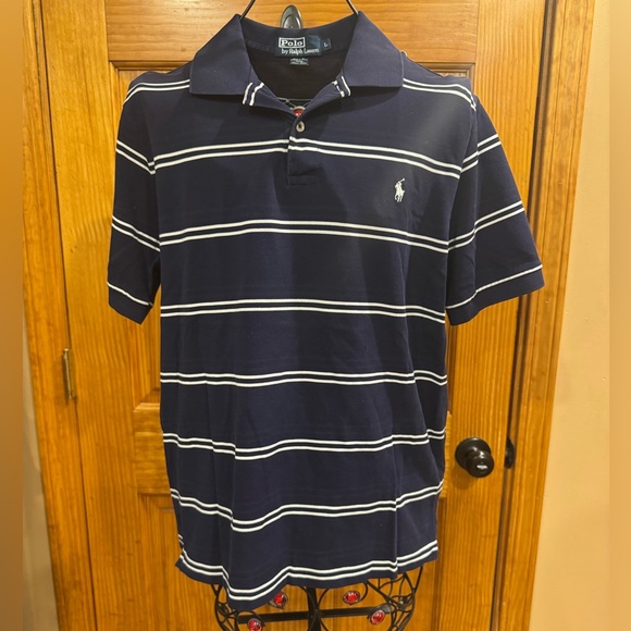 Polo by Ralph Lauren Men's Navy & White Striped SS Pima Cotton Shirt Large - Picture 5 of 14